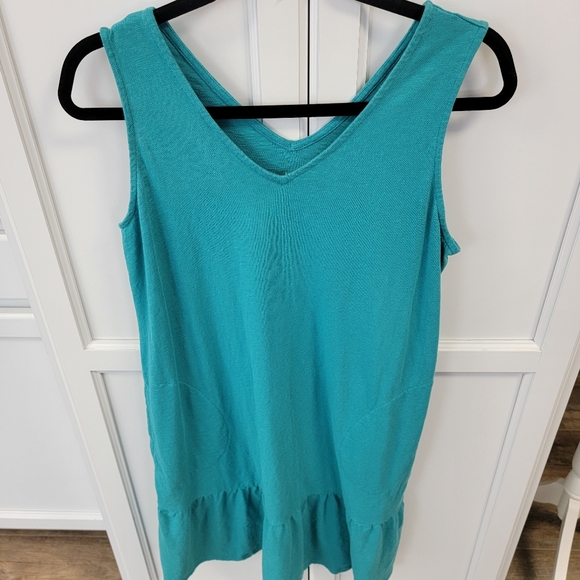 J Jill Flounced Hem Double V Neck Knit Dress SP Small Petite Aegean Teal Casual - Picture 9 of 10